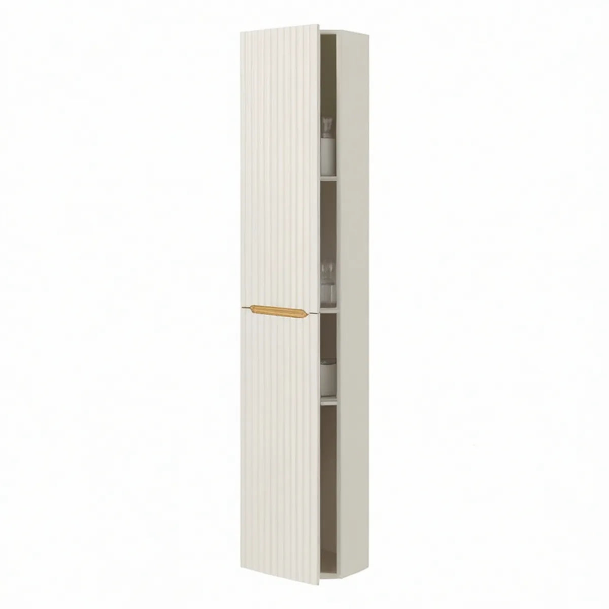 Badezimmer-Hochschrank aus MDF, Weiss/Naturholz, 35 x 35 x 180 cm