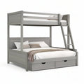 Graues Etagenbett aus massivem Kiefernholz, oben 90 x 200 cm, unten 140 x 200 cm