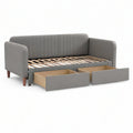 Schlafsofa mit Ausziehbett und 2 Schubladen, Liegefläche 140 x 200 cm, 220 x 100 x 85 cm, Grau/Braun/Natur