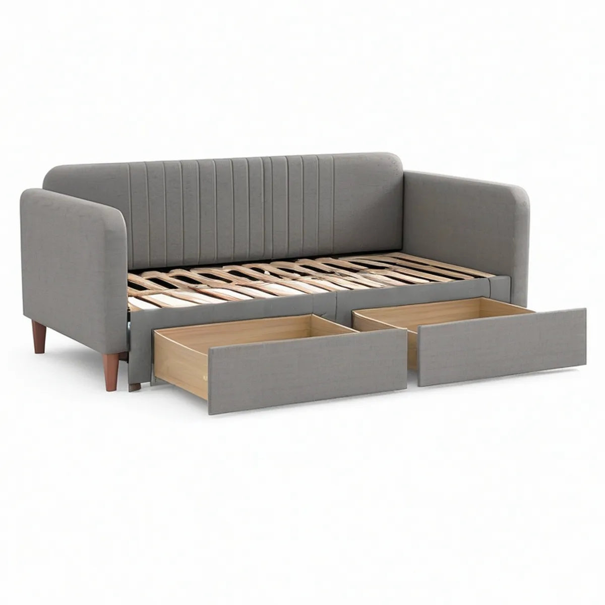 Schlafsofa mit Ausziehbett und 2 Schubladen, Liegefläche 140 x 200 cm, 220 x 100 x 85 cm, Grau/Braun/Natur