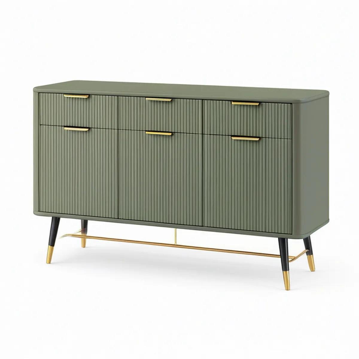 Sideboard mit 3 Türen und 3 Schubladen, Salbeigrün/Schwarz/Goldfarben, 150 x 40 x 85 cm