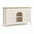 Weisses Sideboard mit Naturholzplatte, 3 Schubladen, 2 Türen und offenem Fach, 120 x 40 x 90 cm