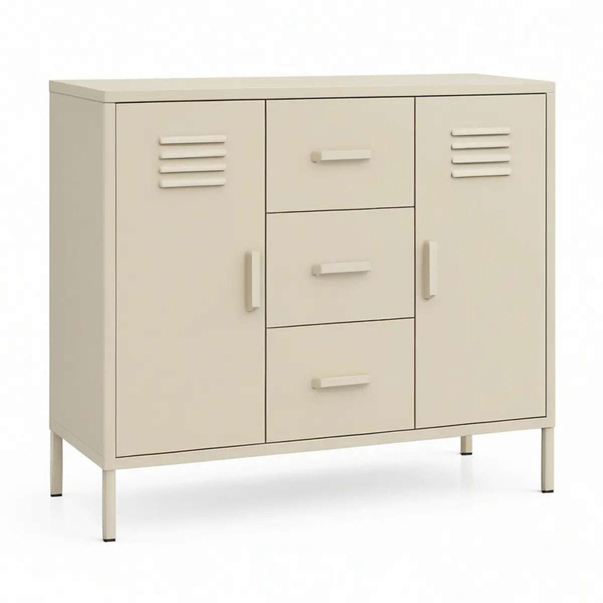 Sideboard aus Stahl mit 2 Türen und 3 Schubladen, 100 x 40 x 100 cm, Cremeweiss