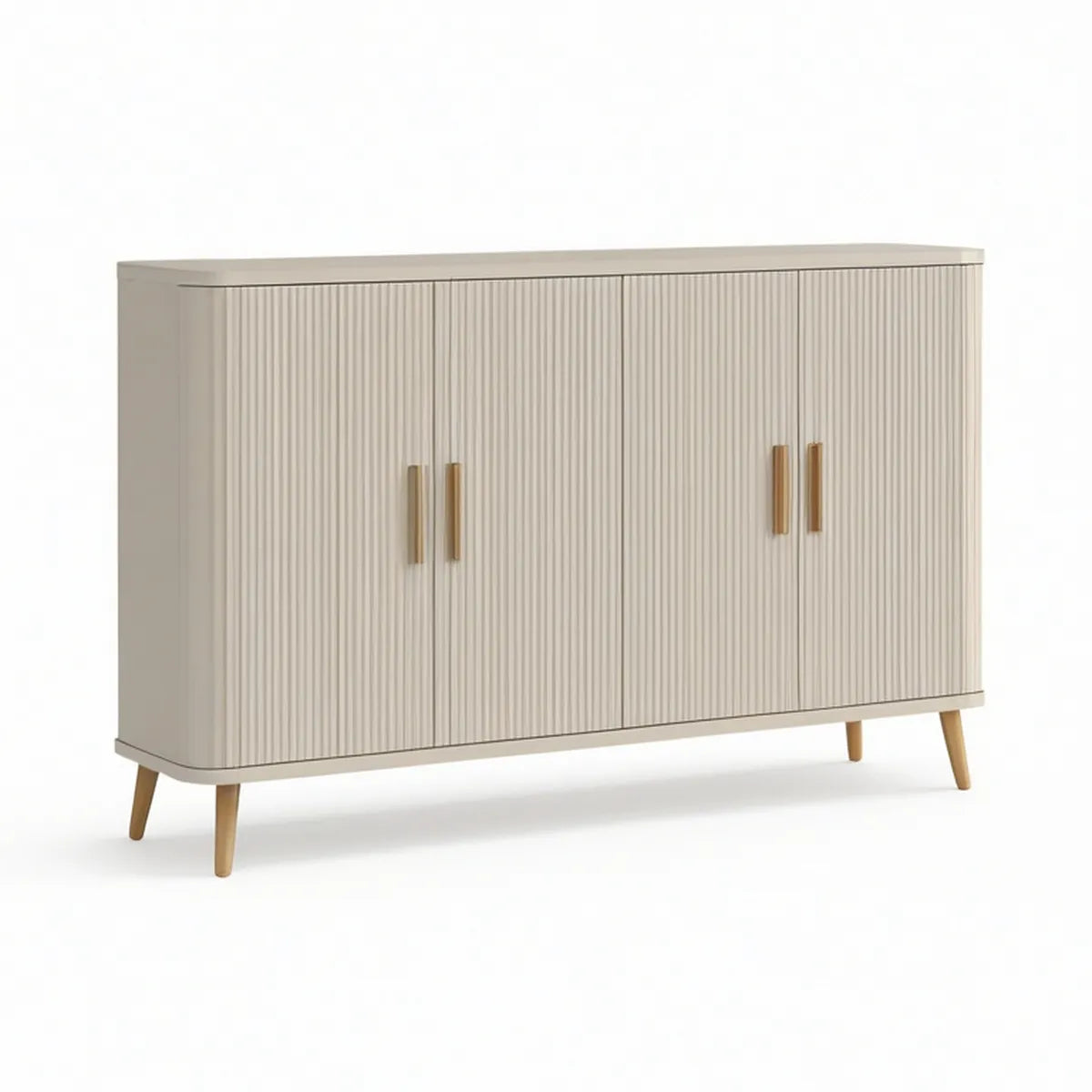 Sideboard mit 4 Türen, 160 x 40 x 85 cm, Cremefarben und Naturholz