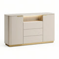 Sideboard mit 2 Türen, 3 Schubladen und LED-Fach, MDF Cremeweiss/Gold, 140 x 40 x 90 cm