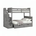 Graues Etagenbett aus Kiefernholz mit Treppe und Schubladen, 90 x 200 cm und 140 x 200 cm
