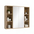 Spiegelschrank mit 2 Spiegeltüren und offenen Seitenregalen, 100 x 70 x 15 cm, Eiche Natur/Weiss