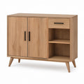 Sideboard in Eichenholzoptik Natur/Schwarz, 120 x 40 x 85 cm, mit 2 Türen, Schublade und offenen Fächern