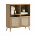 Sideboard mit 2 Türen, 2 offenen Fächern und Rattan-Einsätzen, Naturbraun, 80 x 40 x 120 cm