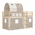 Kinder-Hochbett aus Kiefernholz mit Spielzelt, Natur/Beige/Weiss, Liegefläche 90 x 200 cm