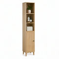 Badezimmer-Hochschrank Eiche Natur mit 3 offenen Fächern und Lamellentür, 40 x 35 x 180 cm