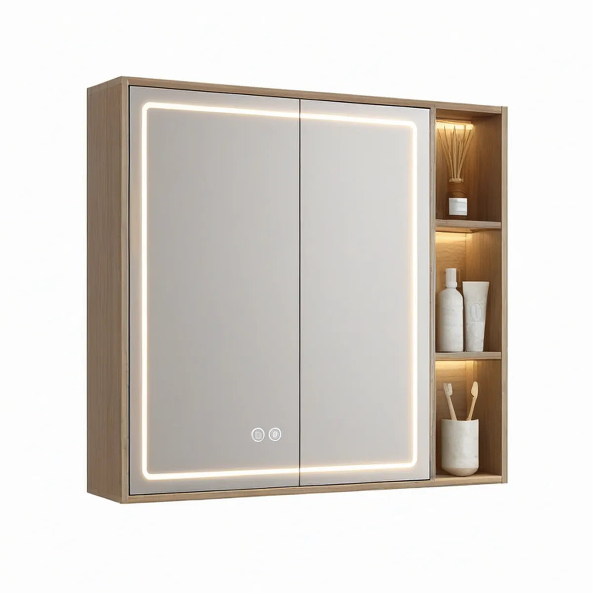 LED-Spiegelschrank 80 x 70 x 15 cm aus MDF und Glas in Eichenoptik/Silber